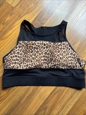 Zyia All Star Sports Bra Leopard Print & Black Mesh Size XXL